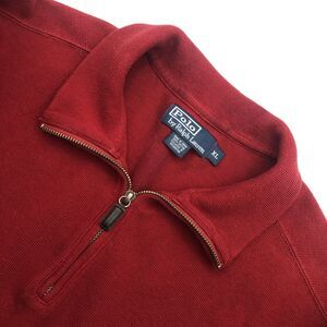 Polo Ralph Lauren Mens Ribbed Pullover Sweater Polo Red Size XL Quarter Zip